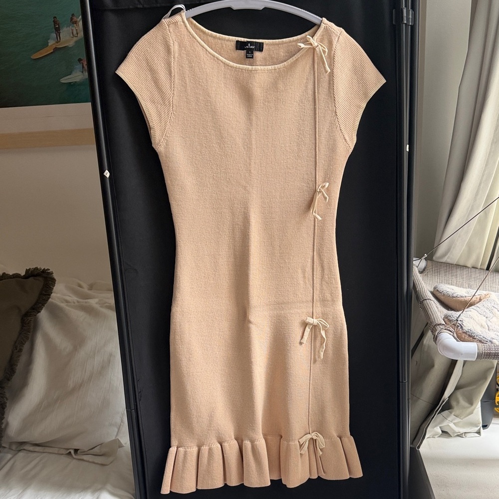 Lulu's Peach Knit Cap Sleeve Midi Dress with Side Bows
